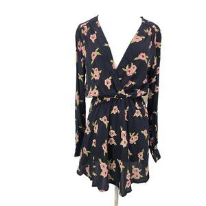New Flynn Skye Elle Mini Dress Womens L Night Heavens Black Pink Floral Rayon